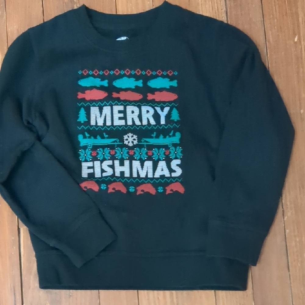 Bass Pro Shops Black 'Merry Fishmas' Kids Sweatshirt